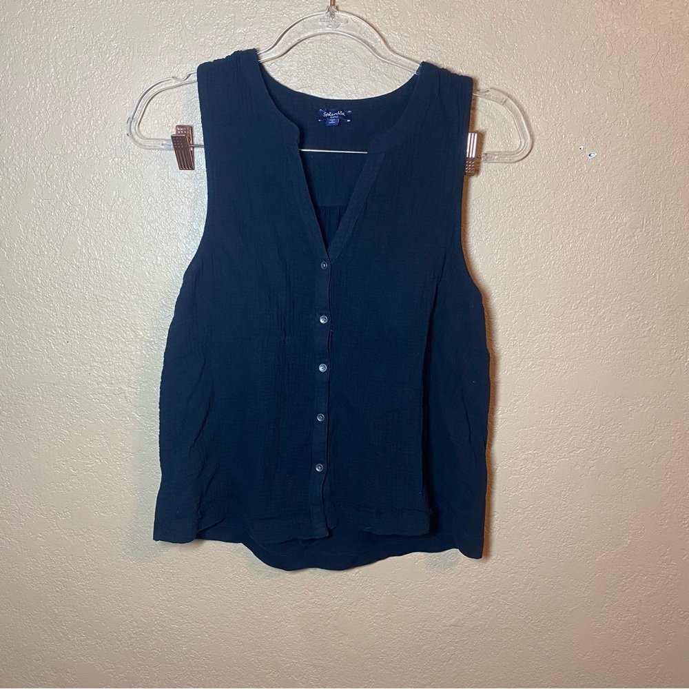 splendid women’s tank black 100% cotton tank top button front size small